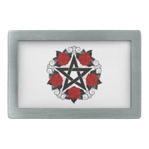 Pentagram with Red Roses Belt Buckle