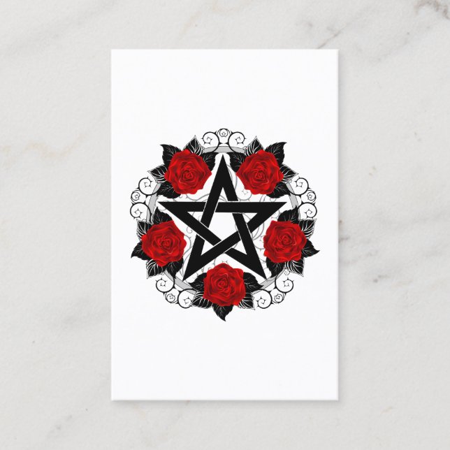 Pentagram with Red Roses Business Card (Front)
