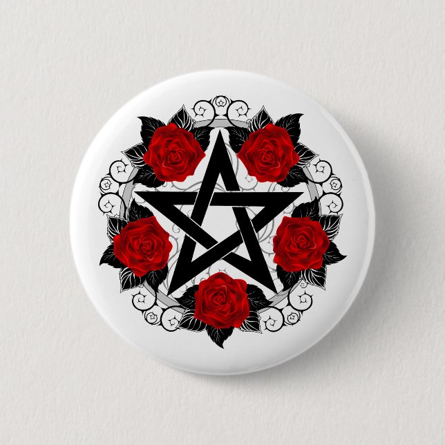 Pentagram with Red Roses Button (Front)
