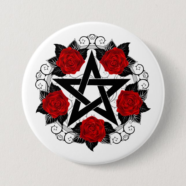Pentagram with Red Roses Button (Front)