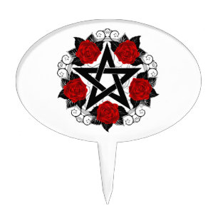 Pentagram with Red Roses Cake Topper
