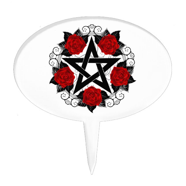 Pentagram with Red Roses Cake Topper (Front)