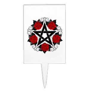 Pentagram with Red Roses Cake Topper