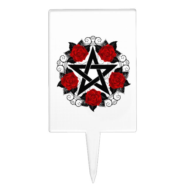Pentagram with Red Roses Cake Topper (Front)