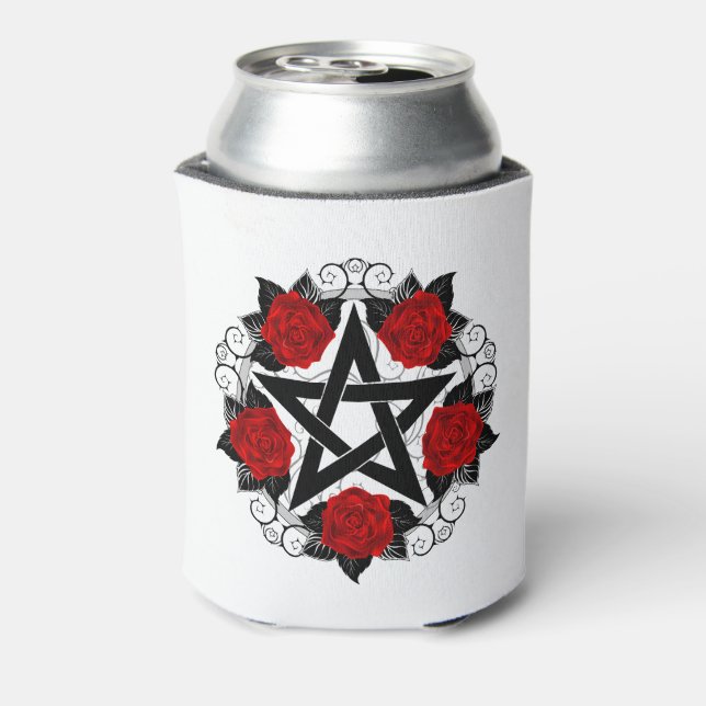 Pentagram with Red Roses Can Cooler (Can Back)