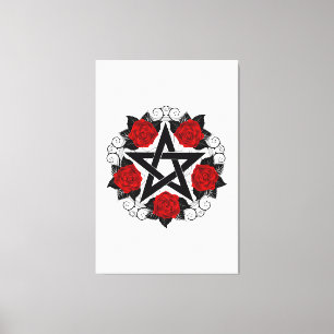 Pentagram with Red Roses Canvas Print