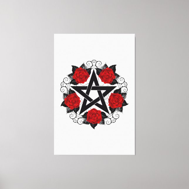 Pentagram with Red Roses Canvas Print (Front)
