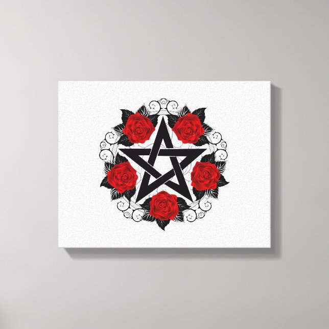 Pentagram with Red Roses Canvas Print (Front)