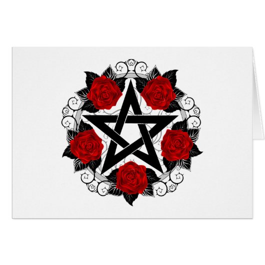 Pentagram with Red Roses Cards (Front Horizontal)