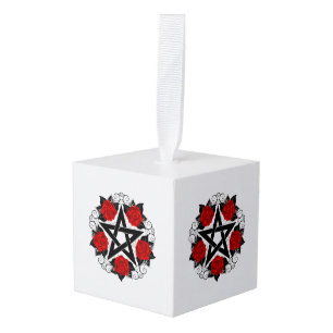 Pentagram with Red Roses Cube Ornament
