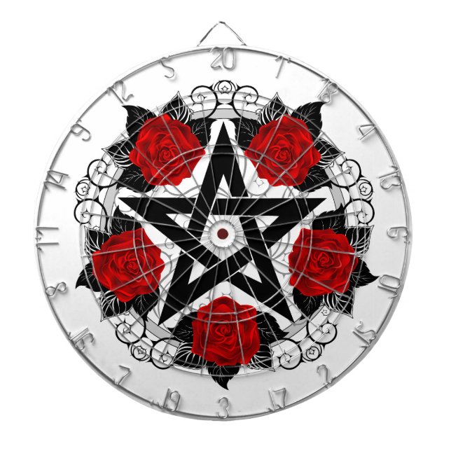 Pentagram with Red Roses Dart Board (Front)