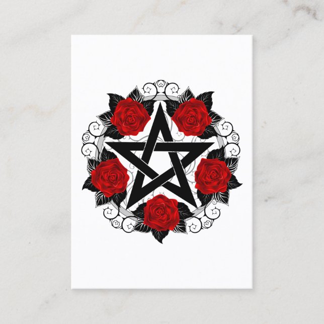 Pentagram with Red Roses Discount Card (Front)