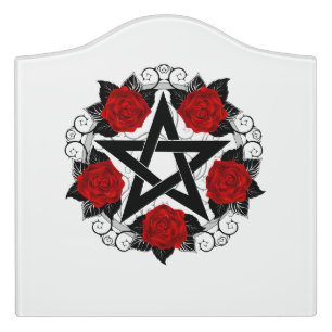 Pentagram with Red Roses Door Sign