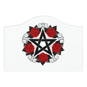 Pentagram with Red Roses Door Sign