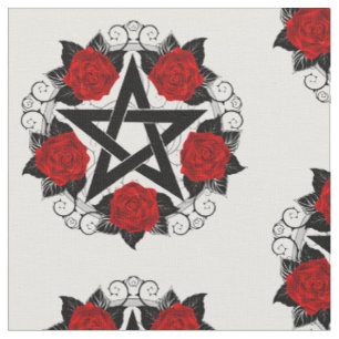Pentagram with Red Roses Fabric
