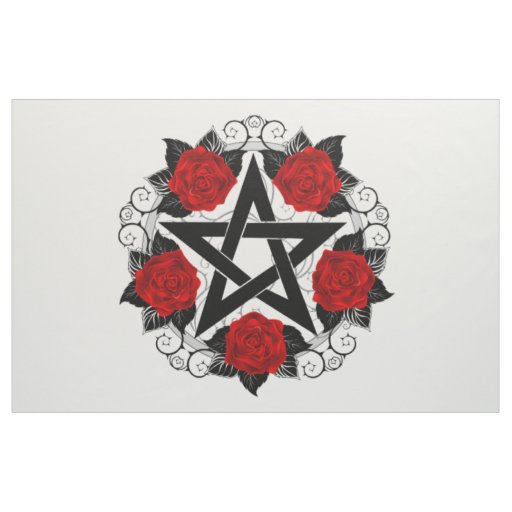 Pentagram with Red Roses Fabric
