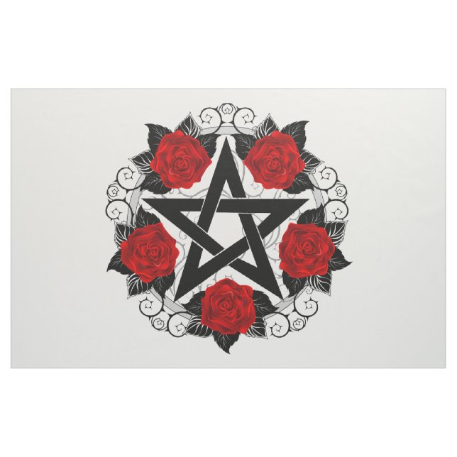Pentagram with Red Roses Fabric (Yard)