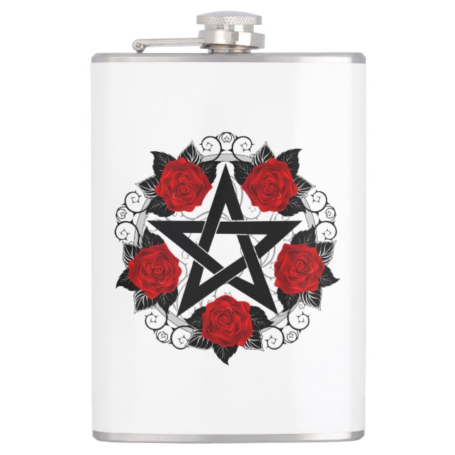Pentagram with Red Roses Flask (Front)