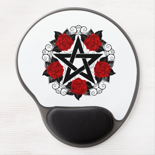 Pentagram with Red Roses Gel Mouse Pad (Front)