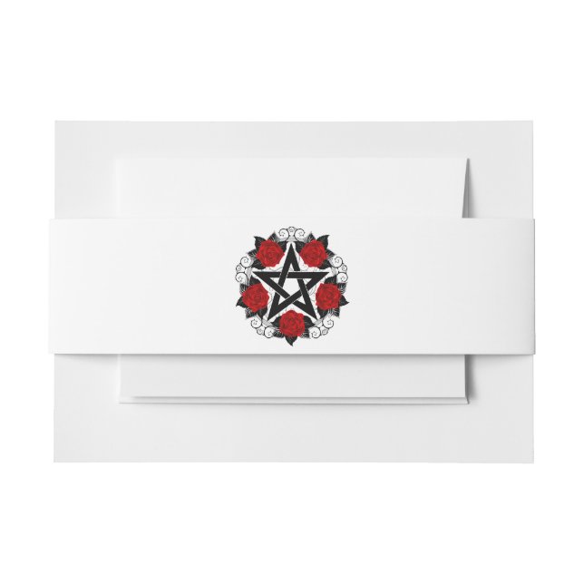 Pentagram with Red Roses Invitation Belly Band (Front Example)