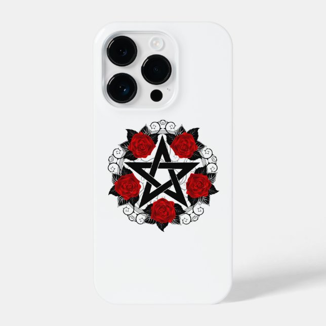 Pentagram with Red Roses iPhone Case (Back)