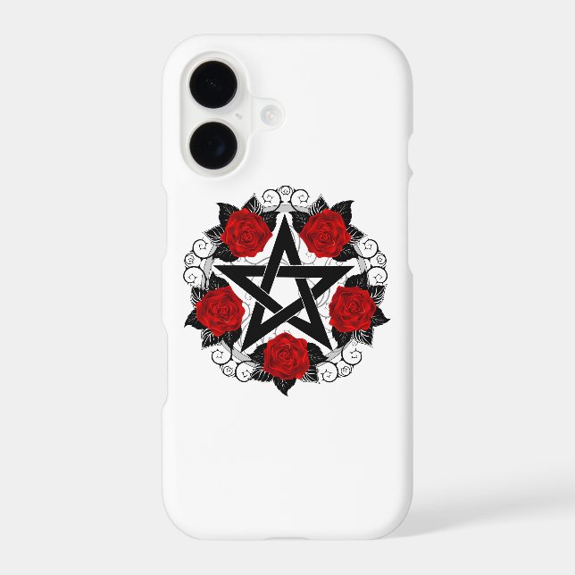 Pentagram with Red Roses iPhone Case (Back)
