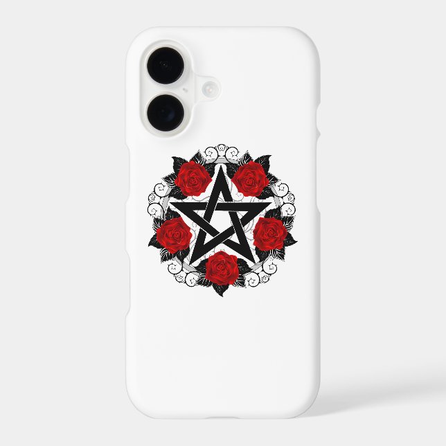 Pentagram with Red Roses Iphone Case (Back)