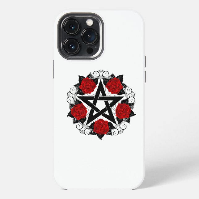Pentagram with Red Roses Iphone Case (Back)