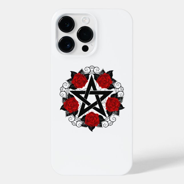 Pentagram with Red Roses iPhone Case (Back)