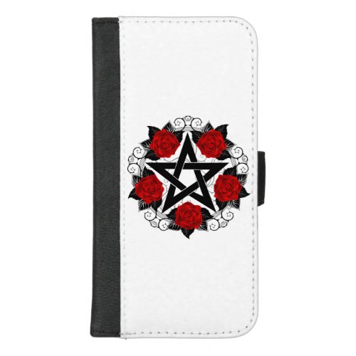 Pentagram with Red Roses iPhone 87 Plus Wallet Case