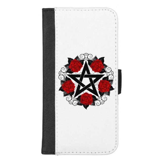 Pentagram with Red Roses iPhone Wallet Case (Front)