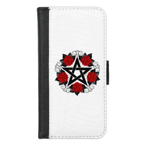 Pentagram with Red Roses iPhone 87 Wallet Case