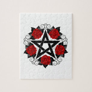 Pentagram with Red Roses Jigsaw Puzzle