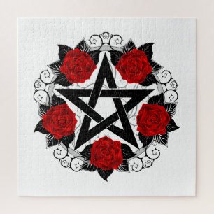 Pentagram with Red Roses Jigsaw Puzzle