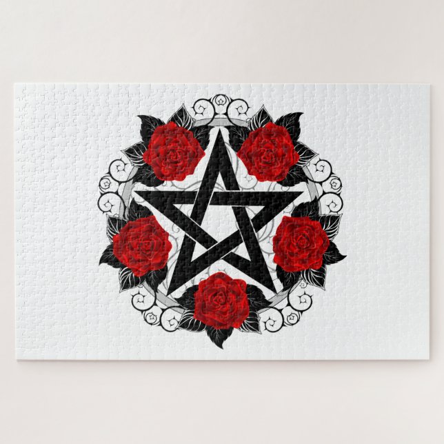 Pentagram with Red Roses Jigsaw Puzzle (Horizontal)