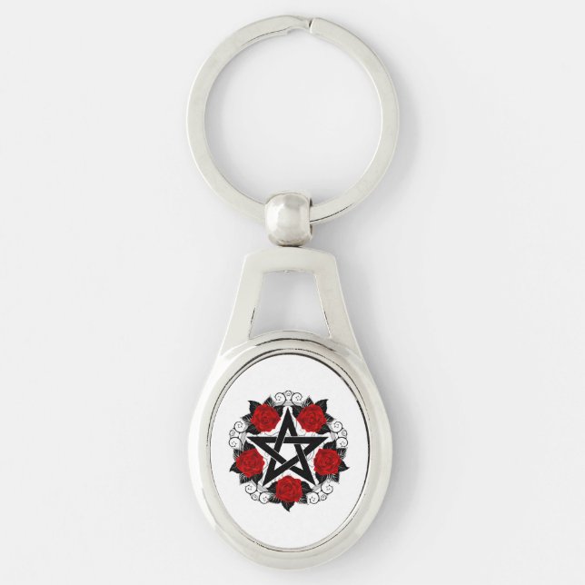 Pentagram with Red Roses Keychain (Front)