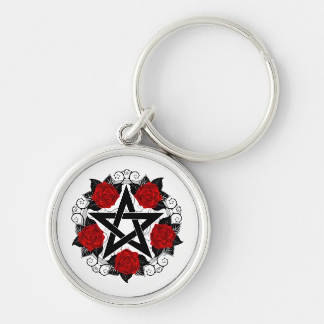 Pentagram with Red Roses Keychain (Front)