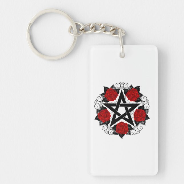 Pentagram with Red Roses Keychain (Front)