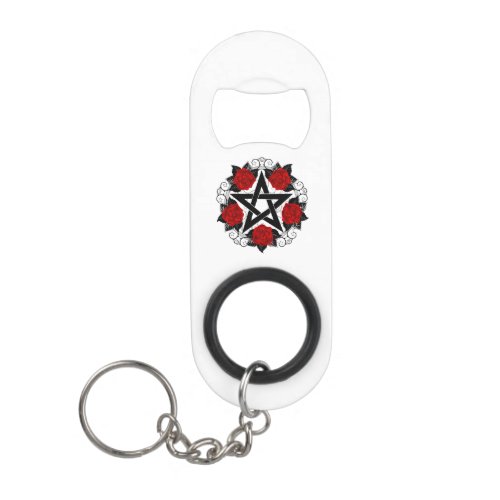 Pentagram with Red Roses Keychain Bottle Opener