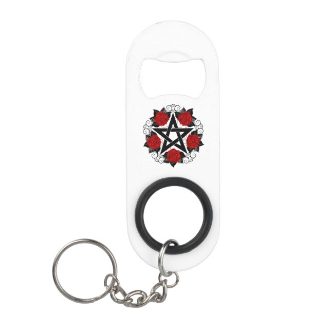 Pentagram with Red Roses Keychain Bottle Opener (Front)