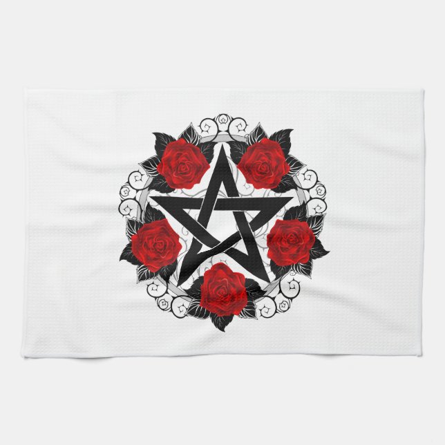 Pentagram with Red Roses Kitchen Towel (Horizontal)