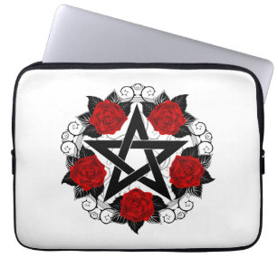 Pentagram with Red Roses Laptop Sleeve