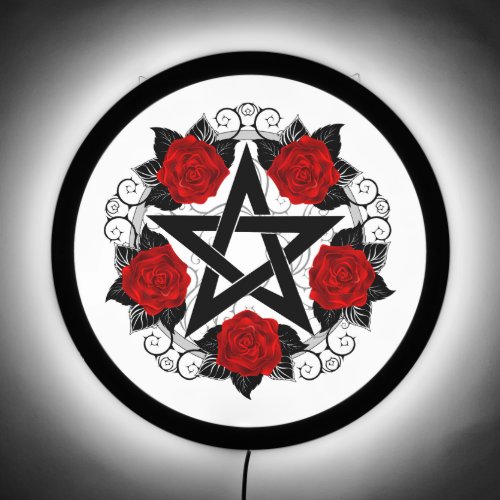 Pentagram with Red Roses LED Sign