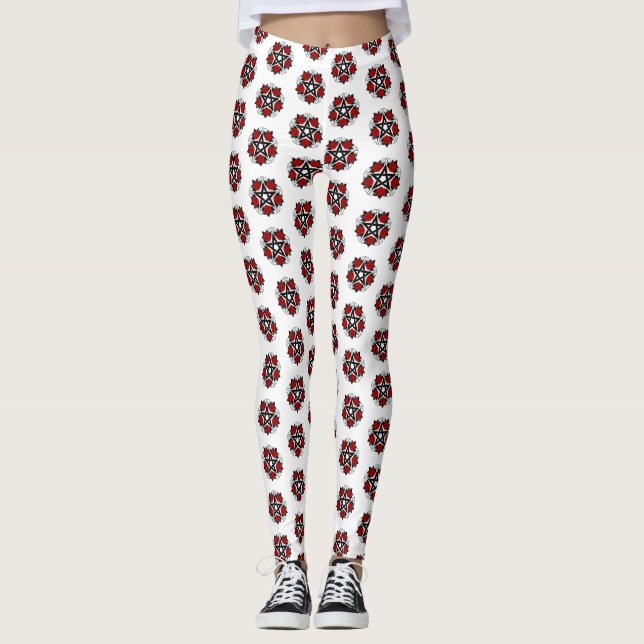 Pentagram with Red Roses Leggings (Front)
