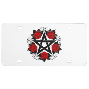Pentagram with Red Roses License Plate