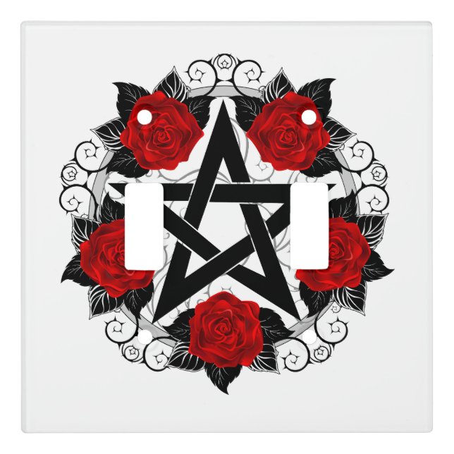 Pentagram with Red Roses Light Switch Cover (Front)