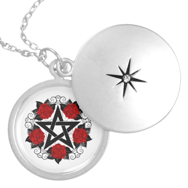 Pentagram with Red Roses Locket Necklace (Front)