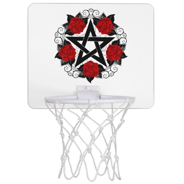 Pentagram with Red Roses Mini Basketball Hoop (Front)