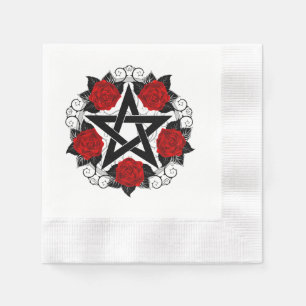 Pentagram with Red Roses Napkins