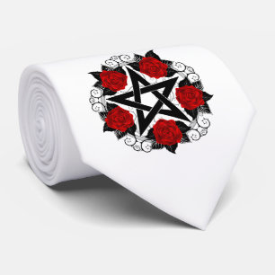 Pentagram with Red Roses Neck Tie